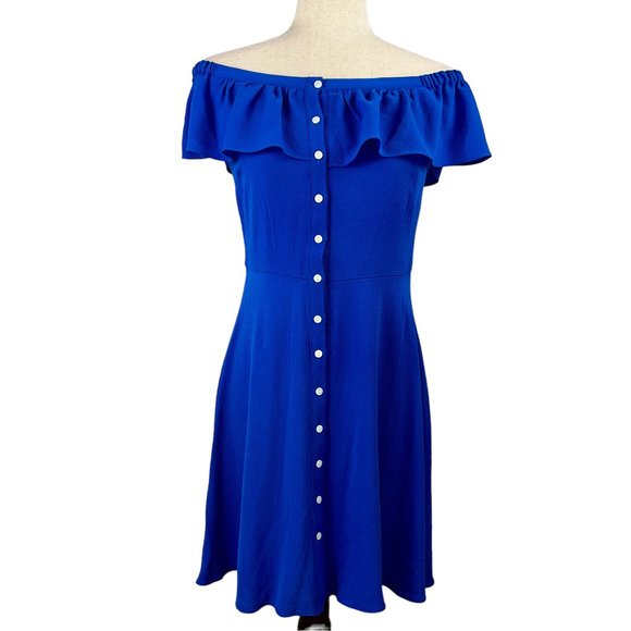Beautiful! Like New Roz & Ali Royal Blue Off Shoulder Dress Size 2P - Picture 1 of 9
